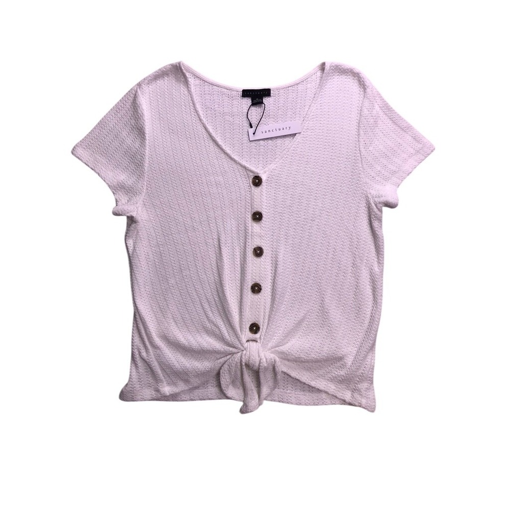 Sanctuary Top Women XL White Tie Front Button V-Neck Short Sleeve CT3335P11